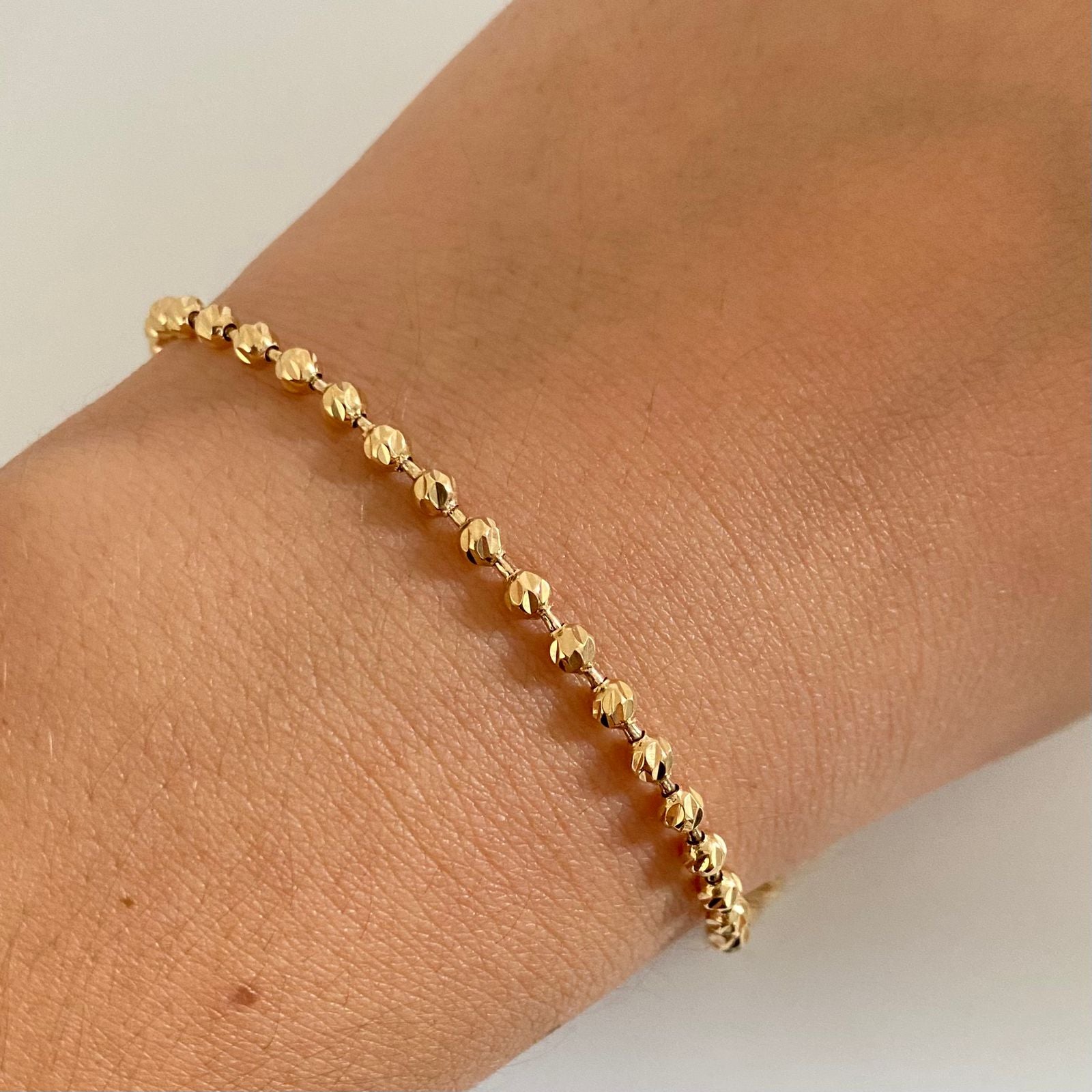 Pulso militar balines diamantados #3 Oro amarillo 18k +1 / 6,15 Gr / 20 cm Broche 0,60